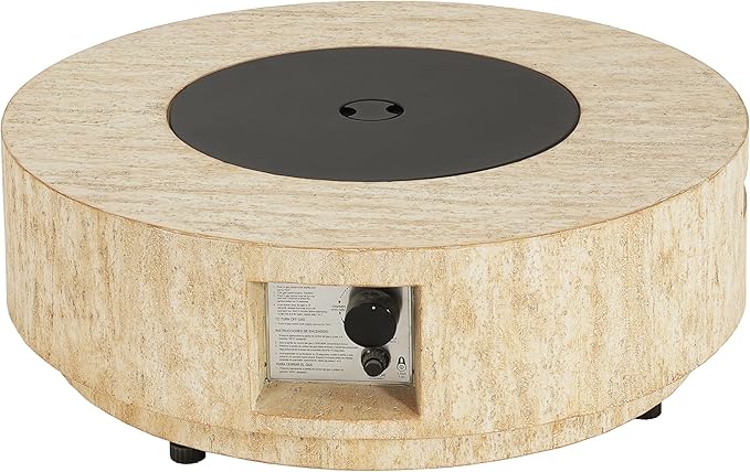 Merax 40,000 BTU Propane Fire Pit Table with Lid, MGO Concrete Outdoor Patio Heater, 2-in-1 Coffee Table with Adjustable Flame, Travertine Beige(Tank Cover Not Provided)
