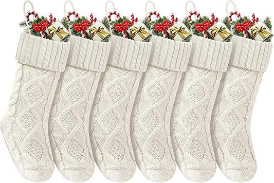 Christmas Stockings 18 Inches,Long Knitted Socks Christmas Decoration Hanging Stocking Fireplace Xmas Tree Stocking for Home Family（6 White）