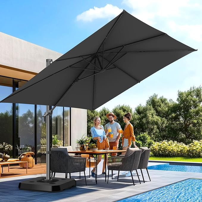 HOTEEL10x10ft Patio Umbrella Cantilever Umbrellas - Upgrade and Intensify - 360 Rotation and 5 Angles Adjustment - Aluminum Offset Pool Umbrella Outdoor Umbrellas for Patio Garden Pool