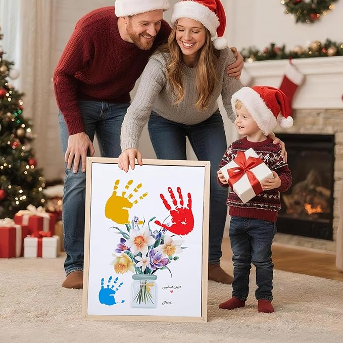 PANIED Mom Birthday Gifts - Flower Bouquet Handprint Art Craft DIY Kit, Unique Birthday Christmas Gifts and Decorations for Grandma(12X16in)