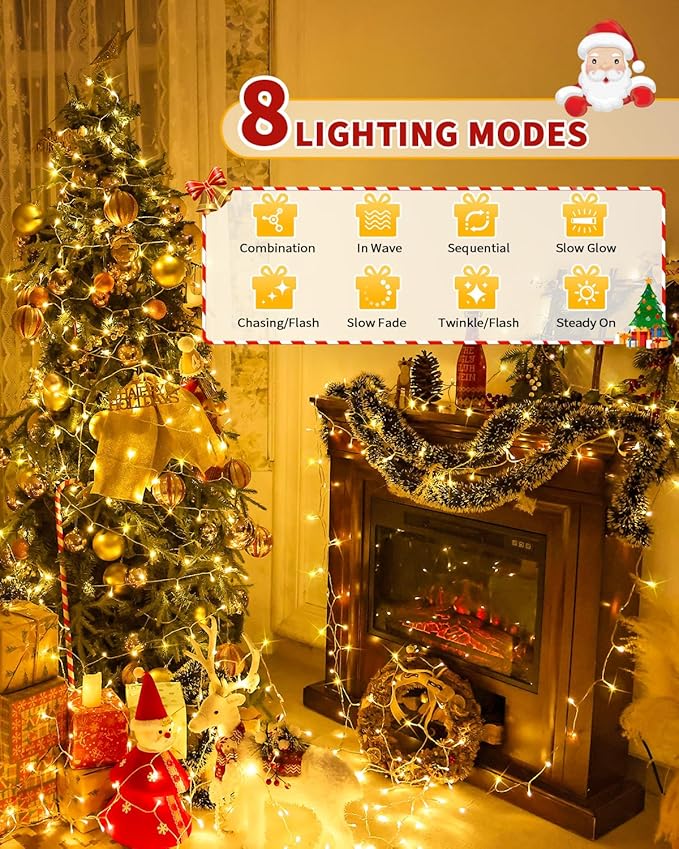 Christmas Lights String Outdoor Indoor, 1200 LED 403FT Warm White Xmas Tree Decorations Lights, Plug in Twinkle Fairy Light with Remote Timer Dimmable for Room Yard Holiday Party Wedding Camping Decor