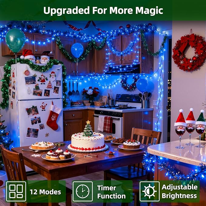 300LED Christmas Lights Outdoor Indoor Use, 12 Lighting Modes 75ft Christmas Tree Lights with Timer, Dimmable BlueLED StringLightsWaterproof for Yard Tree Wedding Party Holiday Decor Blue