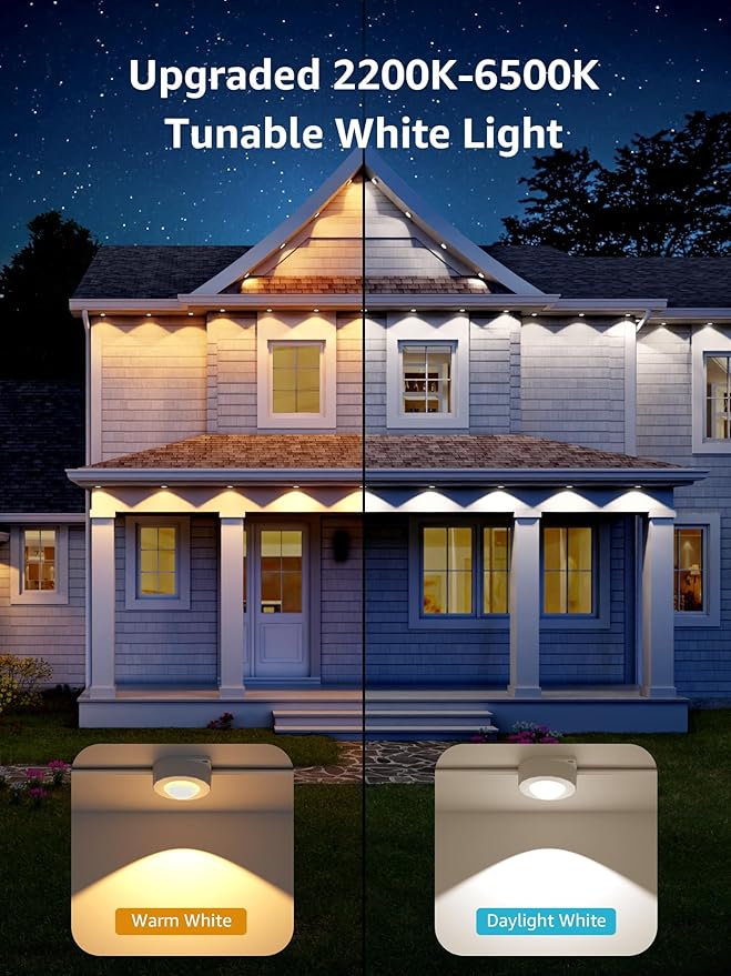 Lepro E1 AI Permanet Outdoor Lights, 100ft 60 LED RGB+IC+Warm/Cool White Smart Outside Light for House Christmas Decor, Alexa Google Enabled, 2.4 GHz WiFi/Bluetooth, APP Control NO Remote Controller