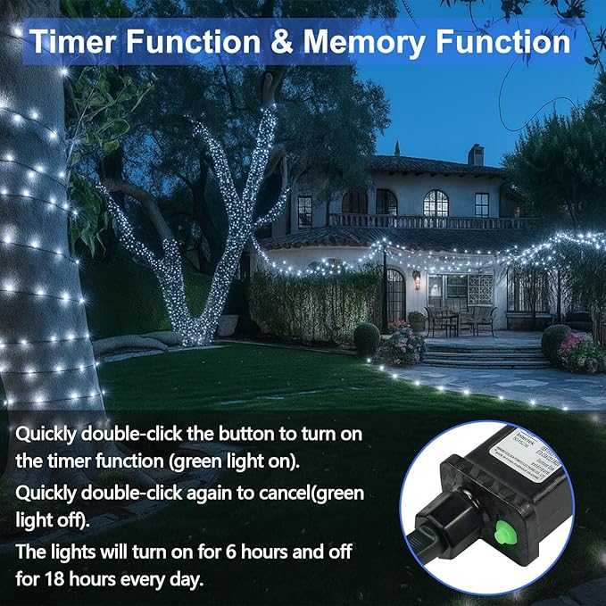 2-Pack 66FT 200 LED Extendable White Christmas String Lights (Green Wire), Christmas Tree Lights with 13 Modes, Indoor Outdoor Plug in Fairy String Lights for Xmas Decor Party Garden (Cool White)