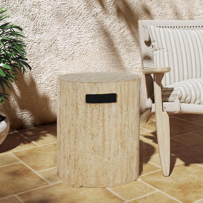 Merax 16x20 inches MGO Propane Tank Holder, Lightweight Concrete Side Table with Travertine Style, Multi-Functional Outdoor Side Table for Patio, No Assembly Required, Beige