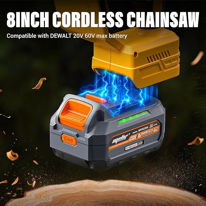 Cordless 8In Chainsaw Compatible with Dewalt 20V MAX Battery, Electric Portable Chain Saw w/ 4.0Ah Battery and Charger, 39Ft/s, Auto Oiler, 900W Brushless Motor, for Tree Trimming, Cutting, Purning