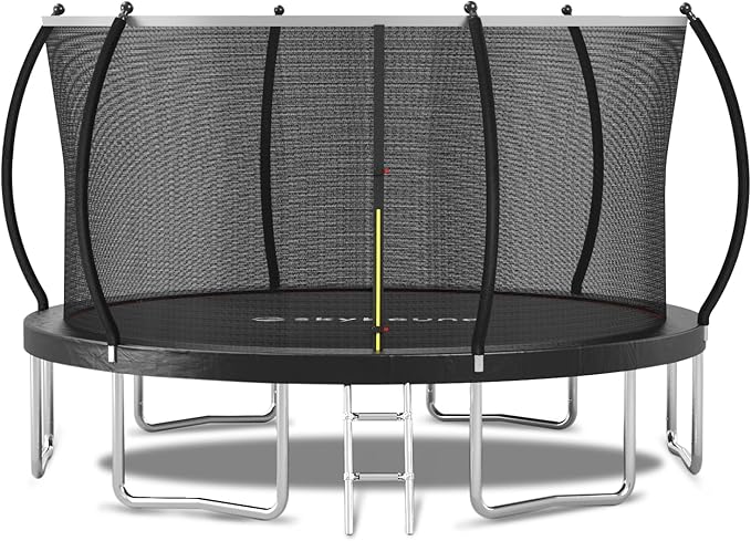 SkyBound Trampoline with Curved Safety Padded Poles - Large Outdoor Backyard ASTM Safety Approved Trampolines for Kids & Adults - Heavy Duty Recreational Outside Trampoline with Safety Net