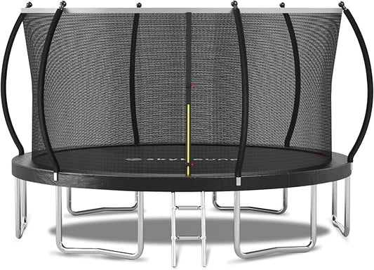 SkyBound Trampoline with Curved Safety Padded Poles - Large Outdoor Backyard ASTM Safety Approved Trampolines for Kids & Adults - Heavy Duty Recreational Outside Trampoline with Safety Net