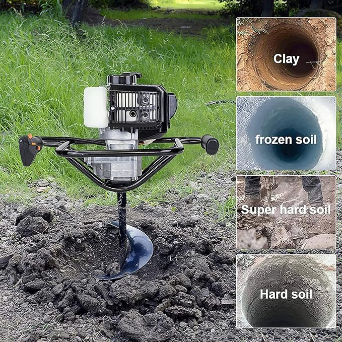 DC HOUSE 52cc 1800W Gas Powered Earth Auger EPA Certified Post Hole Digger, with 3 Drill Bits 4 6 8 and 3 Extension Rods 8 12 20, Mixing Ratio 30:1, for Fence, Farmland and Garden