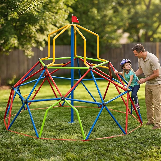 Zupapa 10FT Climbing Dome with Tower, Outdoor 10FT Geometric Dome Climber Tower for Kids 3-10 Supporting 1200 lbs, Easy Assembly Playground Jungle Gym Backyard Play Equipment