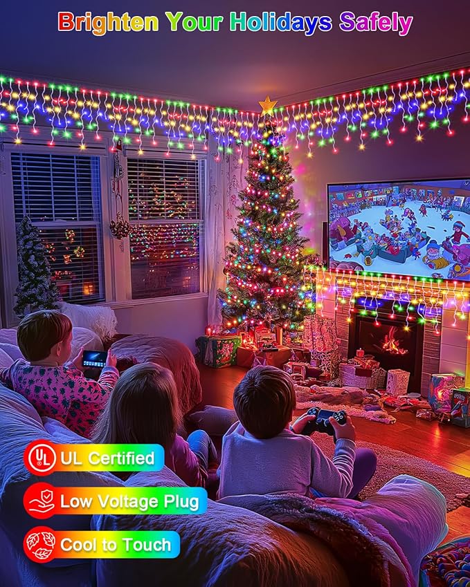 2 Pack 53FT 486 LED Christmas Lights Outdoor, Plug in Waterproof Christmas Lights for Outside, Timer & Memory, 8 Modes Hanging Fairy Light for House Eaves Yard Patio Decorations,Multicolor