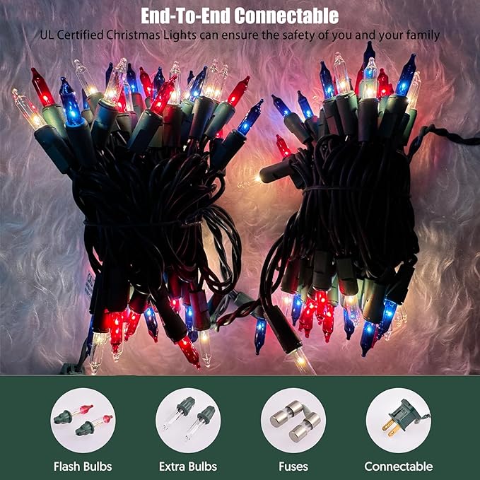Red White Blue 4th of July Patriotic Day Decorations Lights 100 Count Mini String Lights with Green Wire for Outdoor Indoor Christmas,Holiday,Party, Independence Day Decor,UL Certified (21feet)
