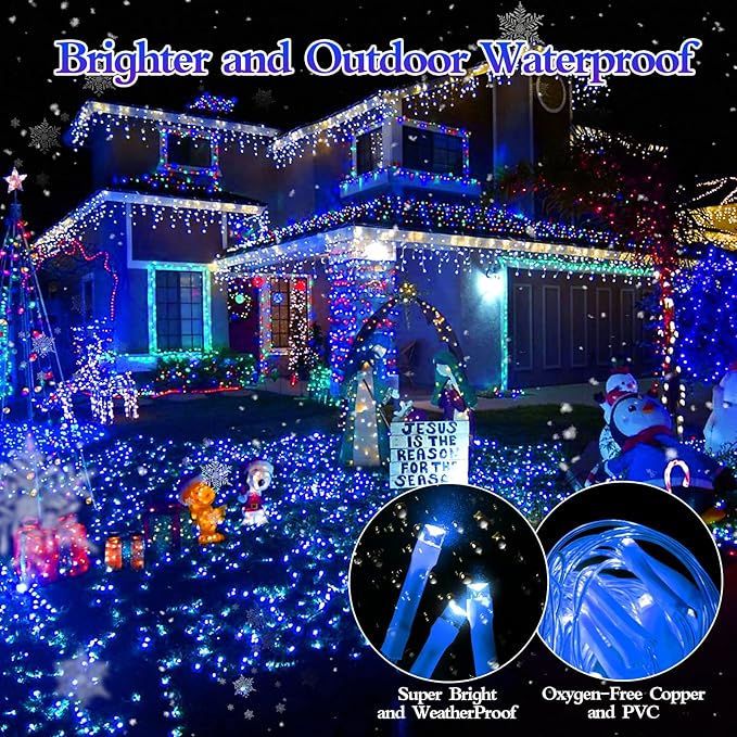 98FT 960 LED Christmas Lights, Waterproof 8 Modes Ice Lights for Outside with Memory and Timer Hanging Fairy Lights Plug-in Curtain String Lights for Holiday Party Wedding Home (Blue)
