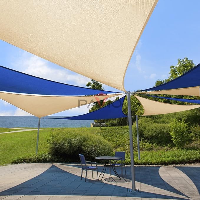 Patio Paradise 3' x 3' x 3' Sun Shade Sail Triangle Canopy Shade Cloth Fabric Sunlight Block Patio Pergola Cover HDPE Deck Awning for Outdoor Backyard Roof Shading, Beige