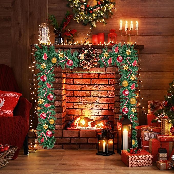 Incbruce 9 FT Artificial Christmas Garland Decorations, Winter Cedar Pine Needles Garland for Wall, Home Fireplace, Indoor, Outdoor Holiday Christmas Decorations (Pack of 10)