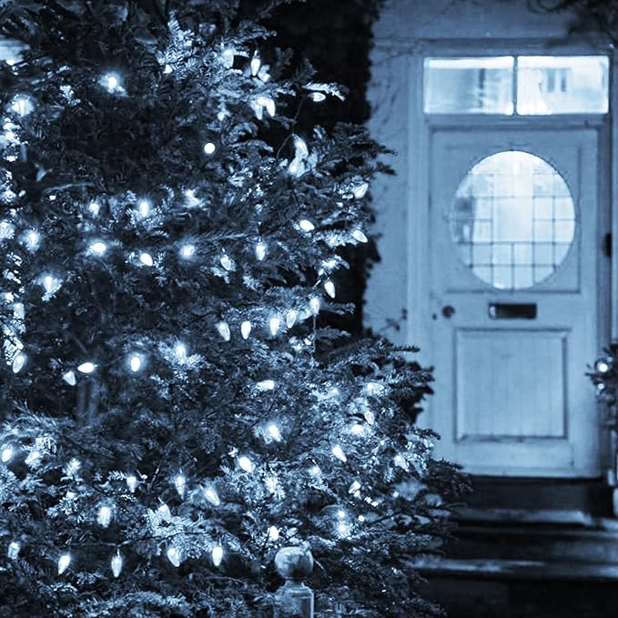 Dazzle Bright C6 2 Pack Total 100LED 34FT Battery Operated Christmas Lights, White Christmas Lights with 8 Modes, Waterproof Christmas Decorations for Xmas Indoor Outdoor Yard Tree House Decor