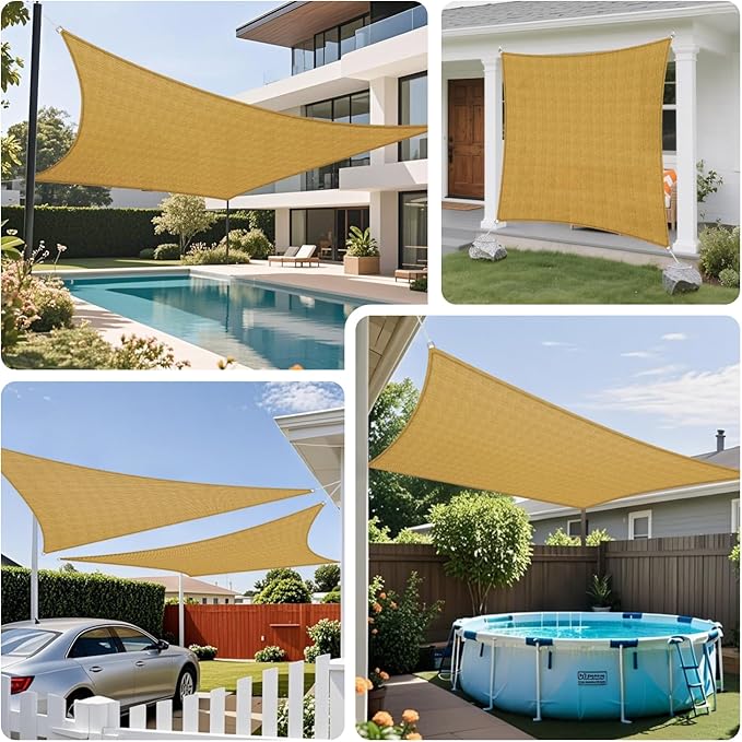 Sun Shade Sail 7'x16' Rectangle Shade Cloth for Garden, Permeable Shade Canopy Outdoor Patio Covers for Pergola Backyard Deck Outside Activity, Sand