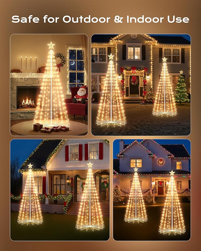 Christmas Cone Tree Light, 7.5ft 295 LED Light Show Christmas Tree with 8 Modes Timer Remote, Dimmable Artificial Christmas Tree for Porch Yard Patio Indoor Outdoor Xmas Holiday Decor, Warm White
