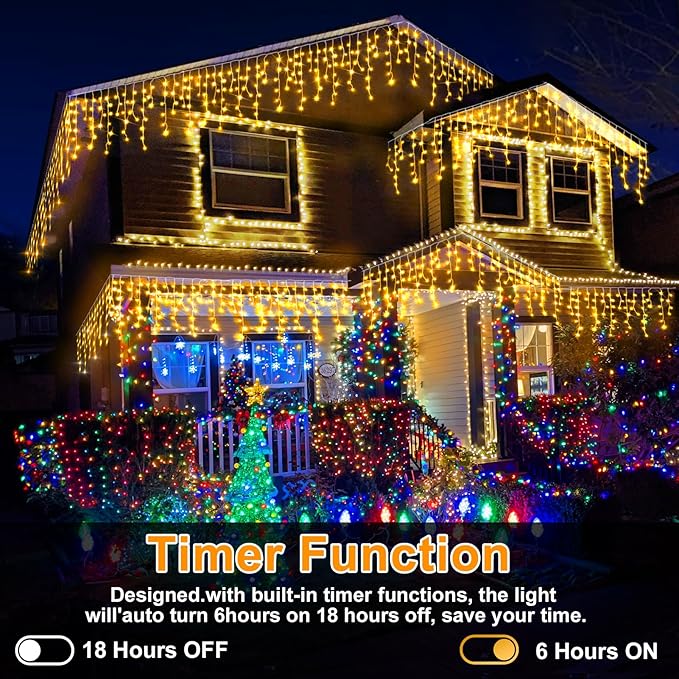 Heceltt Christmas Lights Outdoor, 131FT 1280 LED Ice Lights for Outside, 90 Drops Ice String Lights with 8 Modes, Waterproof Timer & Memory for Yard, Garden, Eaves, Patio, Party (Warm White)
