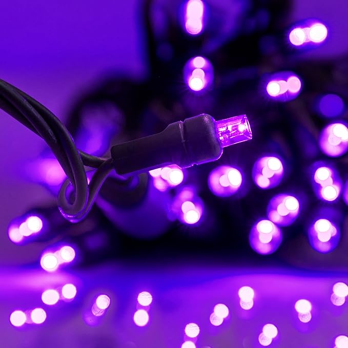 Pro Christmas LED Christmas Lights – 50 Count Wide Angle Conical String Lights – Professional Grade Indoor/Outdoor Commercial Holiday Light Set for Trees, Bushes, & Décor – Purple