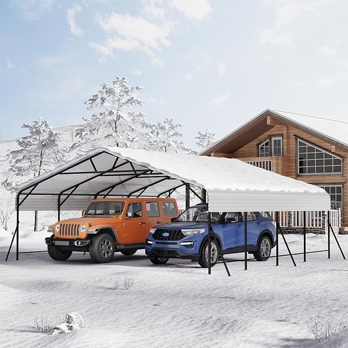 GarveeLife 20x20x9 ft Oversized Metal Carport with Galvanized Steel Roof, Heavy Duty Carport for 2 Cars, Metal Garage for Car, Truck, Tractor, Boat