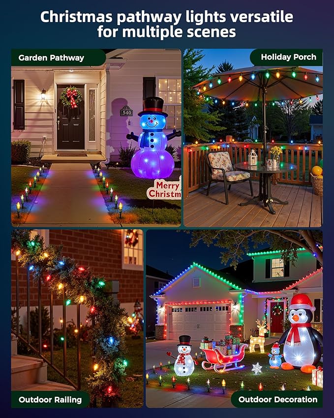 Christmas Pathway Lights Outdoor, 25.7 Feet C9 Lights with 20 Multicolor Bulbs and Stakes, Connectable Outdoor Christmas Decorations Outside Yard Walkway Sidewalk Holiday
