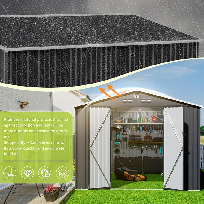 10x14 FT Outdoor Storage Shed,Metal Tool Sheds,Waterproof Outside Storage Shed,Large Storage Building with Lockable Door