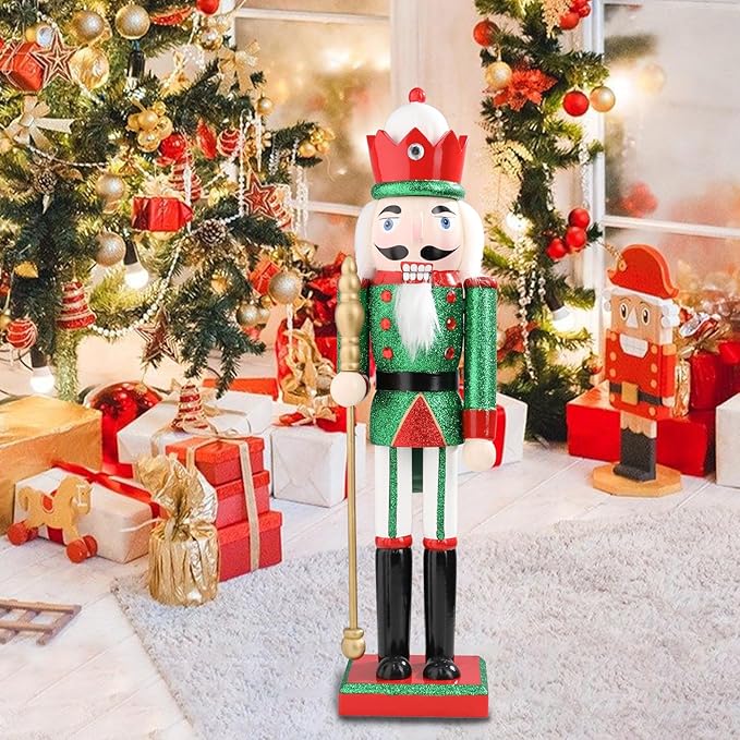 Christmas Nutcrackers Figure 15Inch 1PCS Wooden Nutcracker Ornament Nutcracker Christmas Decoration Figures for Desktop Home Decor Kids Gift