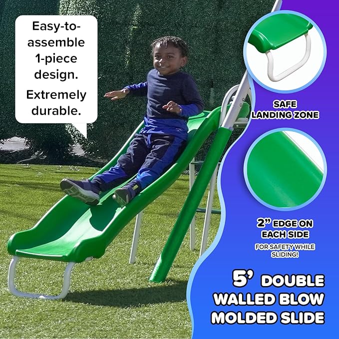 Sportspower Park Ridge Metal Swing Set for Kids Ages 3-8 – 2 Swings, Standing Swing, Roman Glider, Teeter Totter, 5ft Slide, 6.1' Durable Steel Frame, Anchor Kit, 800 lbs Capacity