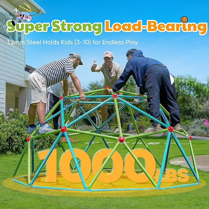 Zupapa New Upgraded Outdoor Geometric Dome Climber with Tent, 1000LBS Weight Capability, 3D Assembly Video, Suitable for 1-6 Kids Climbing Frame (Cayn+Green, 10FT)