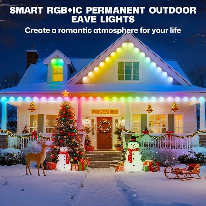 Permanent Outdoor Lights, 100ft Smart Eave Lights with 72 LED Lights, IP67 Waterproof, App Control, Outdoor String Lights, DIY RGB+IC Outdoors Light for House Christmas Decorations, White