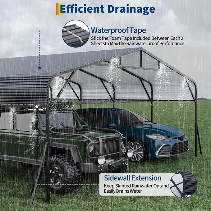 GAOMON Metal Carport, Carport with Reinforced Base and Galvanized Steel Roof, Heavy Duty Garage Car Shelter Shade, Outdoor Car Port Canopy for SUV, Truck, Boats, 20x20 FT