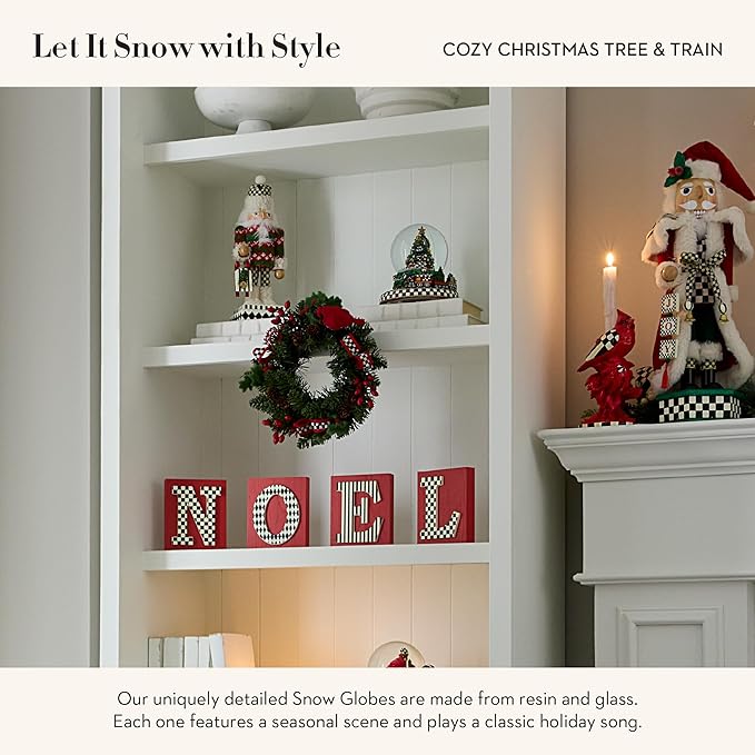 MACKENZIE-CHILDS Snow Globe, Musical Christmas Decor for Living Room, Cozy Christmas Tree & Train