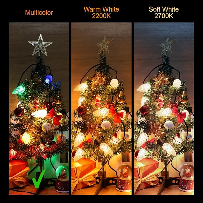 25 Pack Multicolor C9 LED Christmas Lights Replacement Bulbs, Shatterproof Plastic C9 Led Bulbs for Outdoor String Lights, E17 Base, 0.6W Equivalent to 7W, 50lm Holiday Decoration