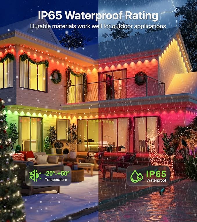 Permanent Outdoor Lights, 50FT RGB+IC LED Lights with Smart APP & Remote Control, 72 Scene Modes, Waterproof IP65 for Holiday, Christmas, Yard Decorations(Extension Cord Not Included)