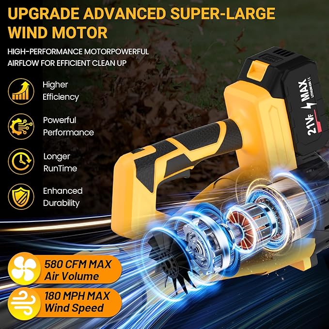Cordless Leaf Blower, Electric Leaf Blower with Battery & Charger ? 2¡¿4.0Ah Batteries, 6 Speed Modes, 21V Powerful Lightweight Handheld Blower for Lawn Care, Patio Cleaning, Car Drying, Dust