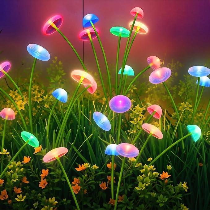2 Pack 16 LEDs Solar Garden Lights, Upgraded 8 Modes Solar Lights Outdoor, IP65 Waterproof Christmas Light, Mushroom Outdoor Decor for Garden, Yard, Patio, Pathway (Multicolor)