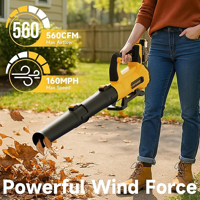 Leaf Blower Cordless with 2¡¿ 5.0Ah Batteries and Charger, 21V Electric, Lightweight Battery Powered Blowers for Lawn Care, Yard, Patio Cleaning, Blowing Leaves & Dust, Yellow