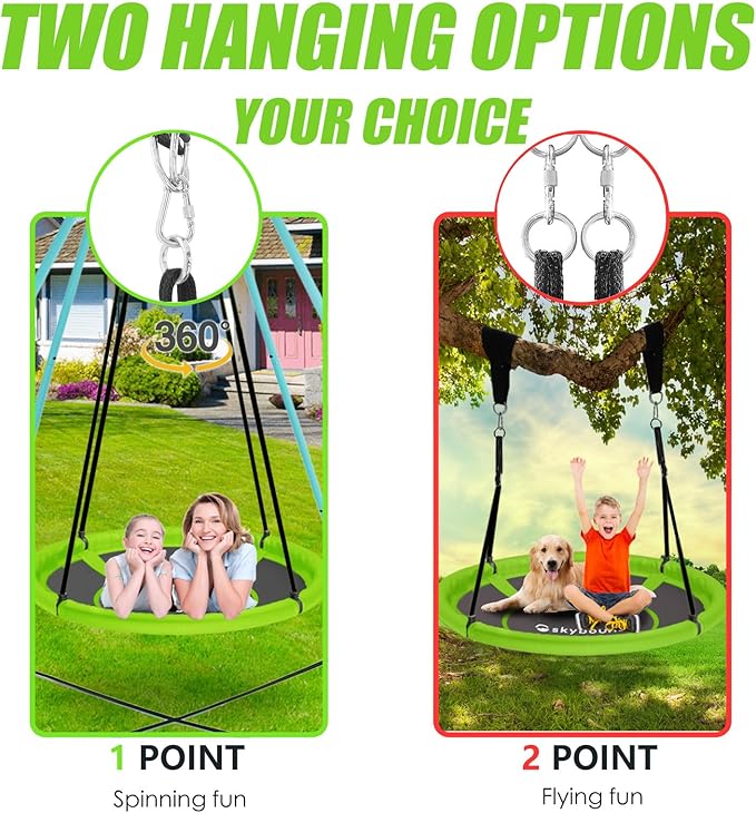 Skybound 43 Saucer Swing for Kids Outdoor - Durable Textilene Fabric, Galvanized Steel Frame, 600lbs Capacity, Adjustable Ropes (Green)