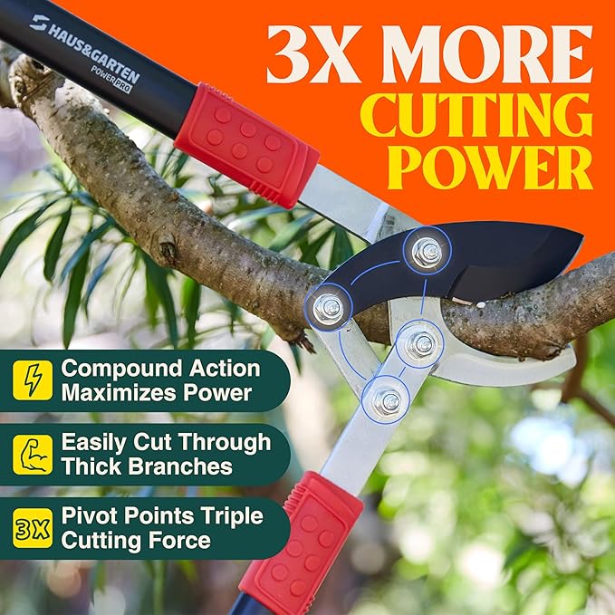 Haus & Garten PowerPRO Compound Action 29 Bypass Loppers - Use as loppers for tree trimming, branch cutters, heavy-duty garden pruning tree clippers, lopping shears