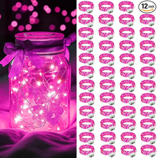AIKEI 48 Pack LED Fairy Lights Battery Operated, String Lights Waterproof 7 Feet 20 Led Firefly Starry Lamps for Wedding Party Bedroom Garden Valentines Christmas Decoration Pink