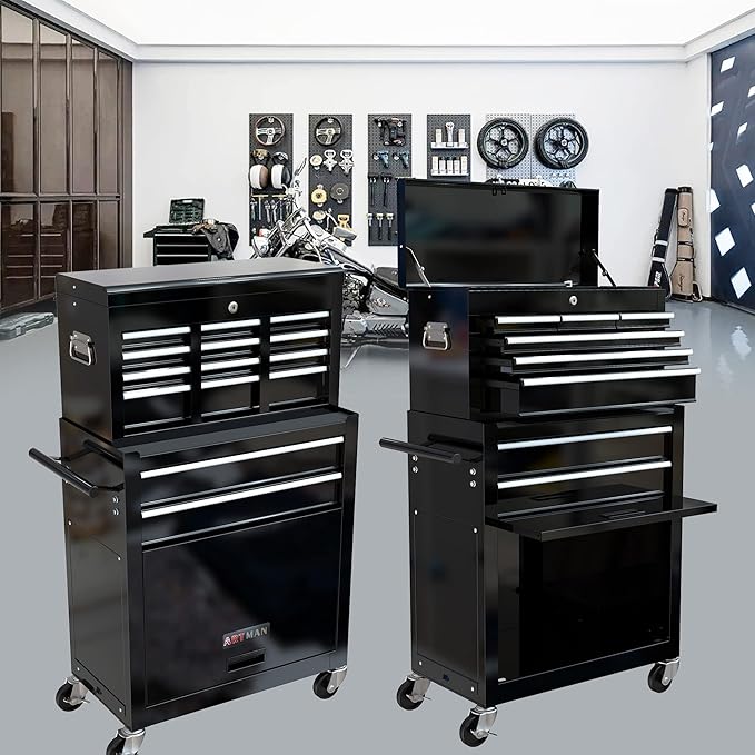 High Capacity Rolling Tool Chest with Wheels and 8 Drawers,Metal Storage Tool Cabinet W/Mobile Case,Pull Handle,4 Hooks,for Workshop Mechanics Garage,Black