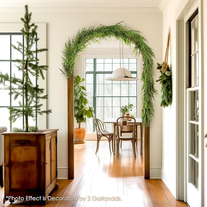 WBHome 2 PCS Real Touch Norfolk Pine Christmas Garland, Winter Greenery Garland for Christmas, Holiday Seasonal Outdoor/Indoor Home Decor