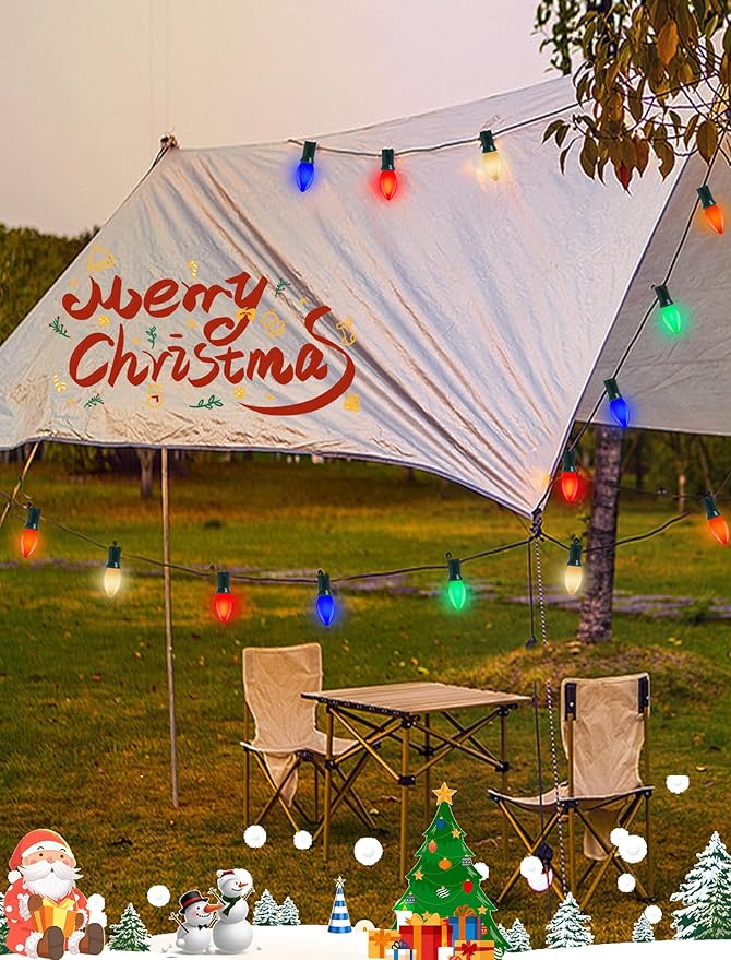 C9 LED Christmas Lights Outdoor 25Ft Outdoor Christmas Decorations String Light Waterproof with 26 C9 LED Multicolor Bulbs, Hanging Vintage Christmas Lights for Patio Roofline Garden Holiday Party