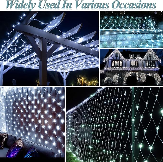 Lovelite 510 LED Christmas Net Lights, 27.9ft x 5ft Mesh Lights Outdoor Clear Wire 8 Modes, Waterproof Connectable String Lights Plug in for Xmas Tree Bushes Garden Holiday Party Decorations - White