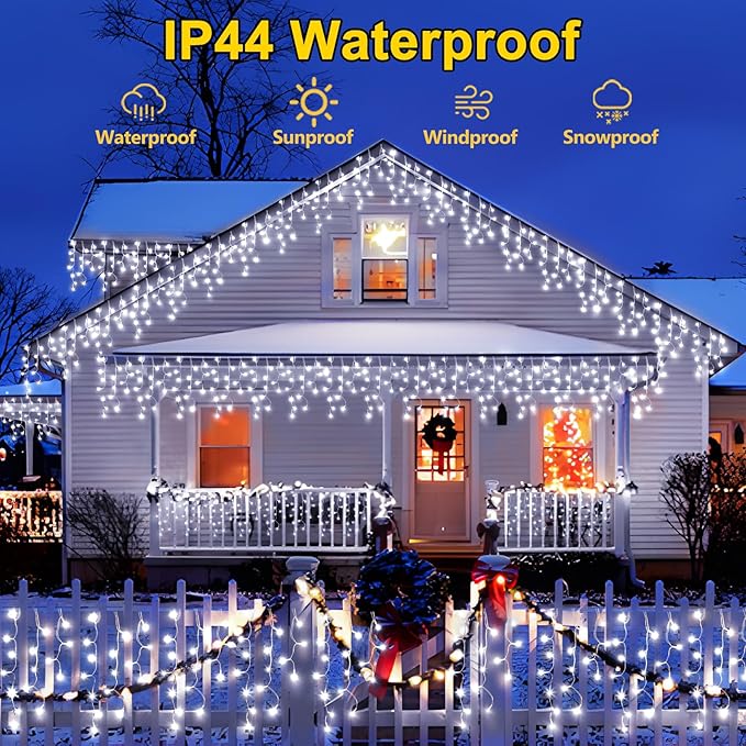 SAUIRS 100FT 960 LED Christmas Lights Outdoor Decorations with 180 Drops Timer 8Mode Curtaing String Lights Waterproof Fairy Lights for Indoor,Xmas,Party,Patio,Window,Fence,Trees Decor(Cold White)