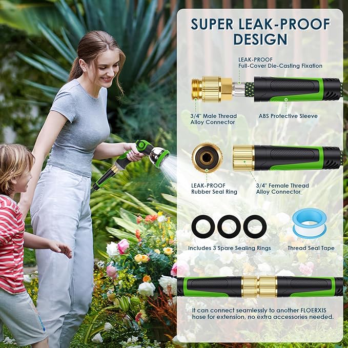 Non-Expandable Garden Hose 50 FT, Lightweight Hose with 10 Function Spray Nozzle, Kink-Free Flexible Water Hose, Durable, Leak-Proof, 360¡Æ Swivel Connectors, Portable Storage Strap