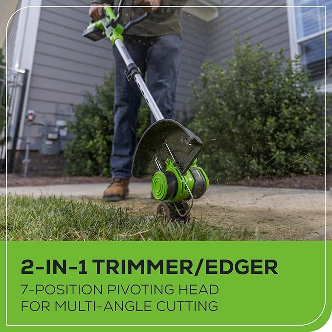 Greenworks 24V Cordless String Trimmer/Edger (Gen 2), 12 Cutting Width, Ultra-Light 6 lbs Design, with 2.0Ah Battery & Charger Included