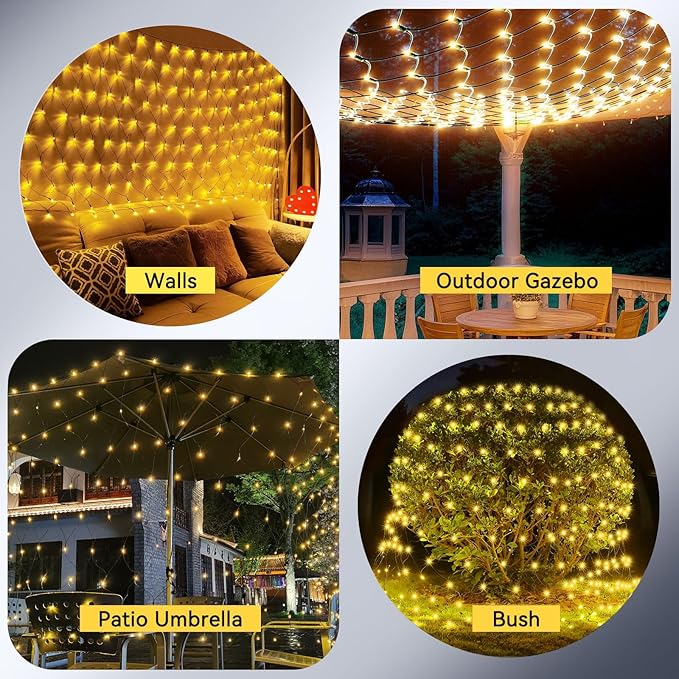 11.5ft x 5ft Solar Net Lights Outdoor, Solar & USB 2 Power Way 240 LED Waterproof Mesh Lights for Bushes, Remote Control 8 Modes String Light Trees Patio Garden Christmas Indoor Decor (Warm White)