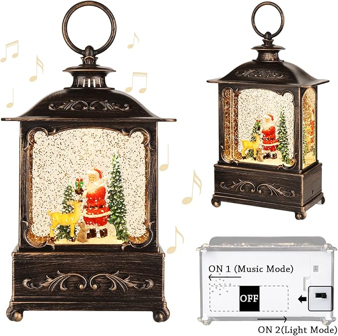 Christmas Lantern with USB+ Music Christmas Water Lantern Snow Globe Portable Creative Cute Christma Decorations and Charming Gifts (Elderly Deer)